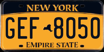 NY license plate GEF8050