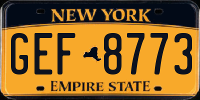 NY license plate GEF8773