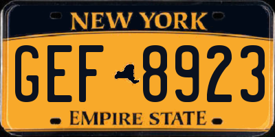 NY license plate GEF8923
