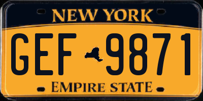 NY license plate GEF9871