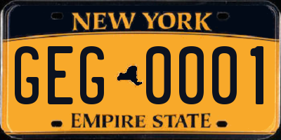 NY license plate GEG0001