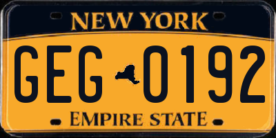 NY license plate GEG0192