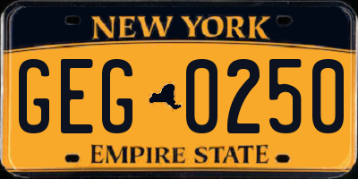 NY license plate GEG0250