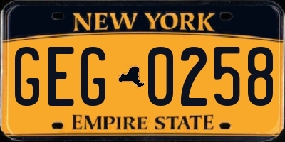 NY license plate GEG0258