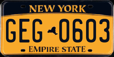 NY license plate GEG0603