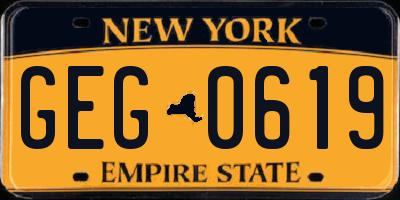 NY license plate GEG0619