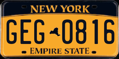 NY license plate GEG0816
