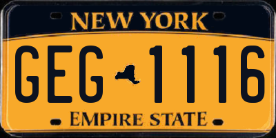 NY license plate GEG1116