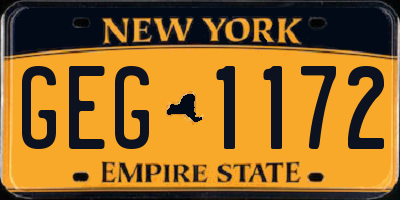 NY license plate GEG1172