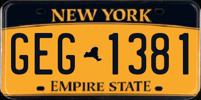 NY license plate GEG1381