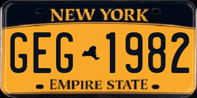 NY license plate GEG1982