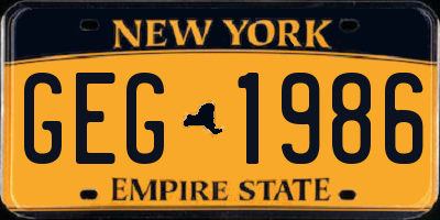 NY license plate GEG1986