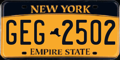 NY license plate GEG2502