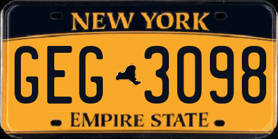 NY license plate GEG3098