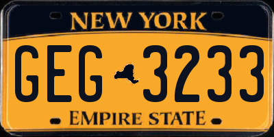 NY license plate GEG3233