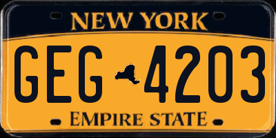 NY license plate GEG4203
