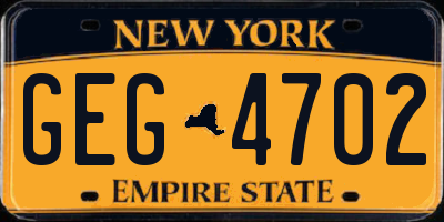 NY license plate GEG4702