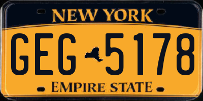 NY license plate GEG5178