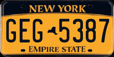 NY license plate GEG5387