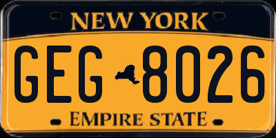NY license plate GEG8026