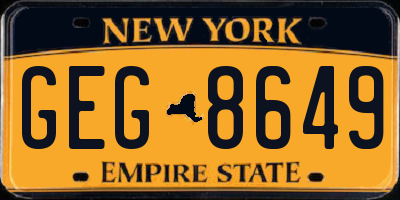 NY license plate GEG8649