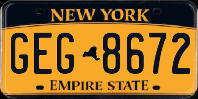 NY license plate GEG8672