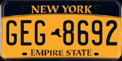 NY license plate GEG8692