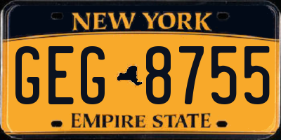 NY license plate GEG8755