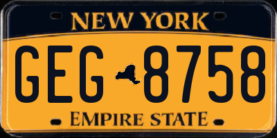 NY license plate GEG8758