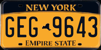 NY license plate GEG9643