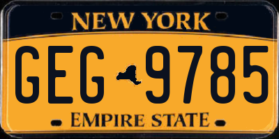 NY license plate GEG9785