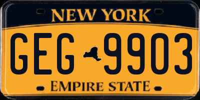 NY license plate GEG9903