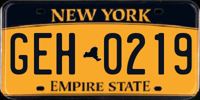 NY license plate GEH0219