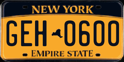 NY license plate GEH0600