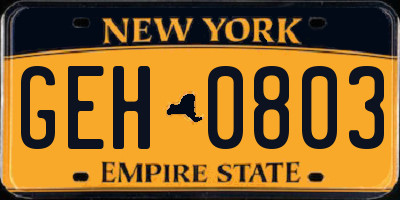 NY license plate GEH0803