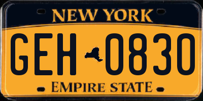 NY license plate GEH0830