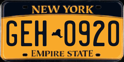 NY license plate GEH0920