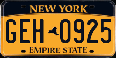 NY license plate GEH0925