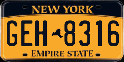 NY license plate GEH8316