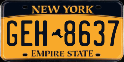 NY license plate GEH8637