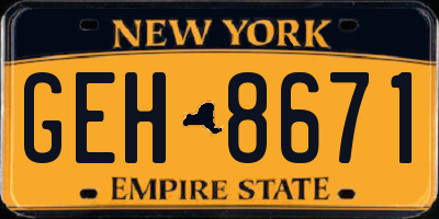 NY license plate GEH8671