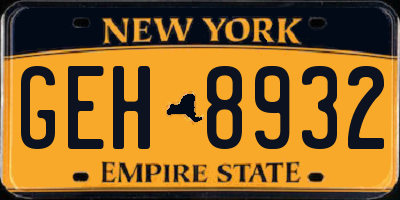 NY license plate GEH8932