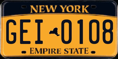 NY license plate GEI0108