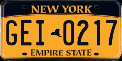 NY license plate GEI0217