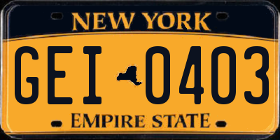 NY license plate GEI0403