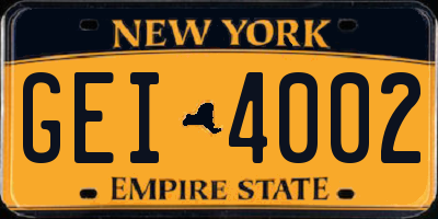 NY license plate GEI4002