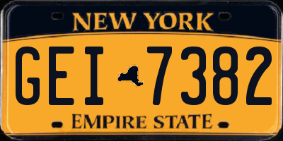 NY license plate GEI7382