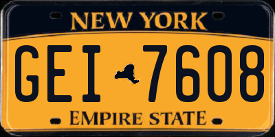 NY license plate GEI7608