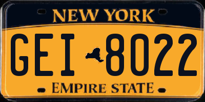 NY license plate GEI8022