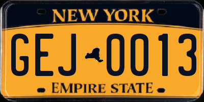 NY license plate GEJ0013